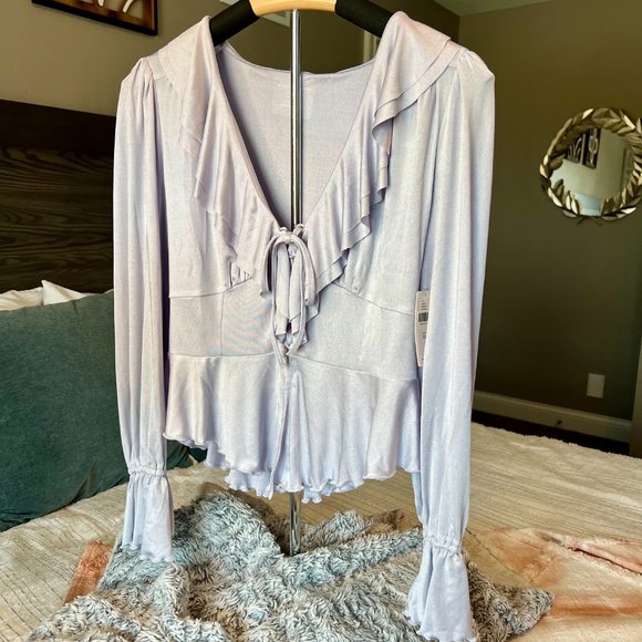Long-Sleeve Ruffled Tie-Front Top by Anthropologie, Size XS - Picture 2 of 4